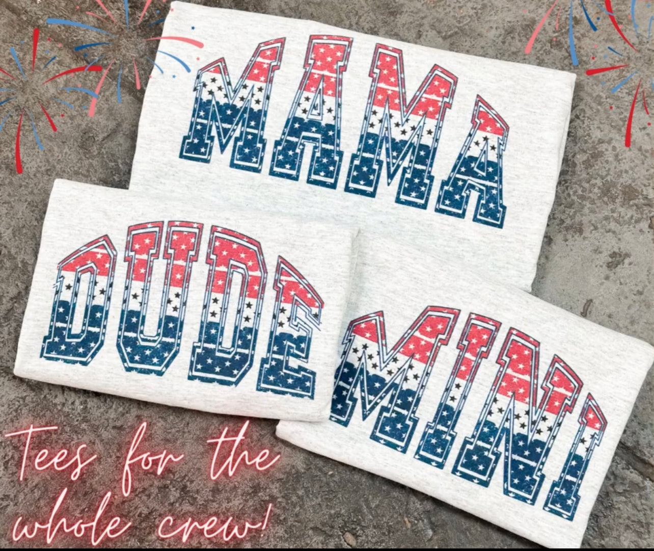 Red white and blue crew tees