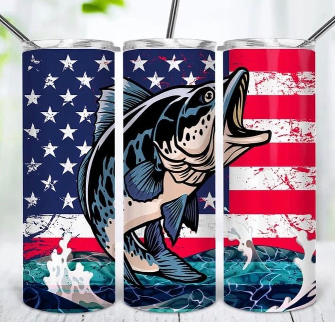 American flag fish tumbler