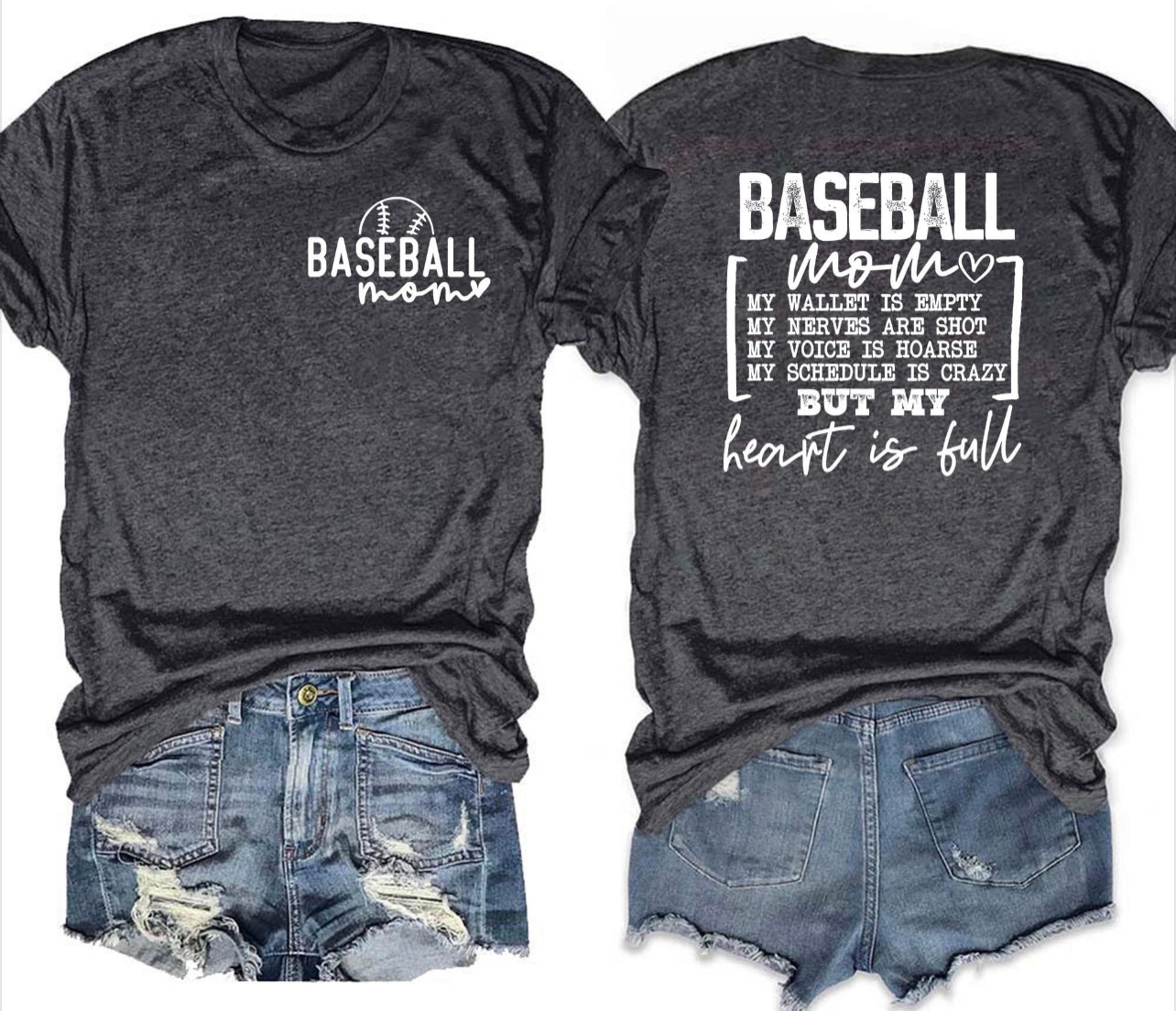 Baseball mom my heart is full tee
