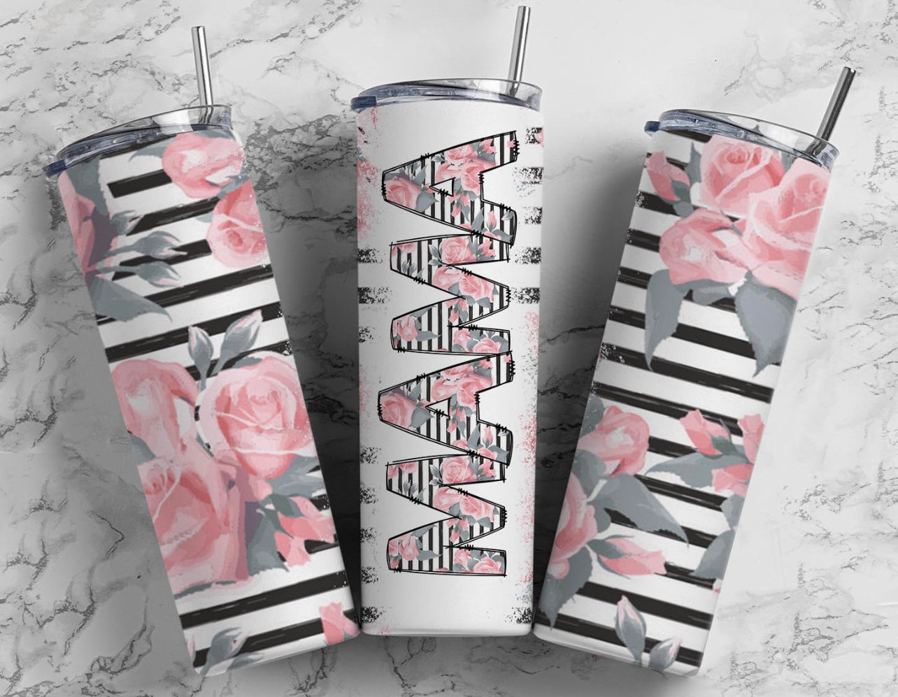 Pink rose mama tumbler