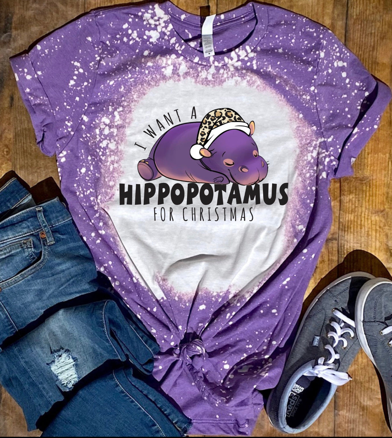 I want a hippopotamus for Christmas bleached tee