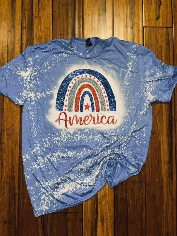 America rainbow glitter tee