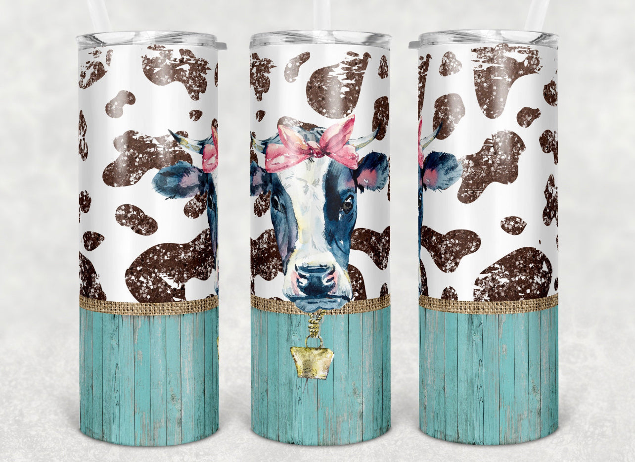 Teal cow tumbler
