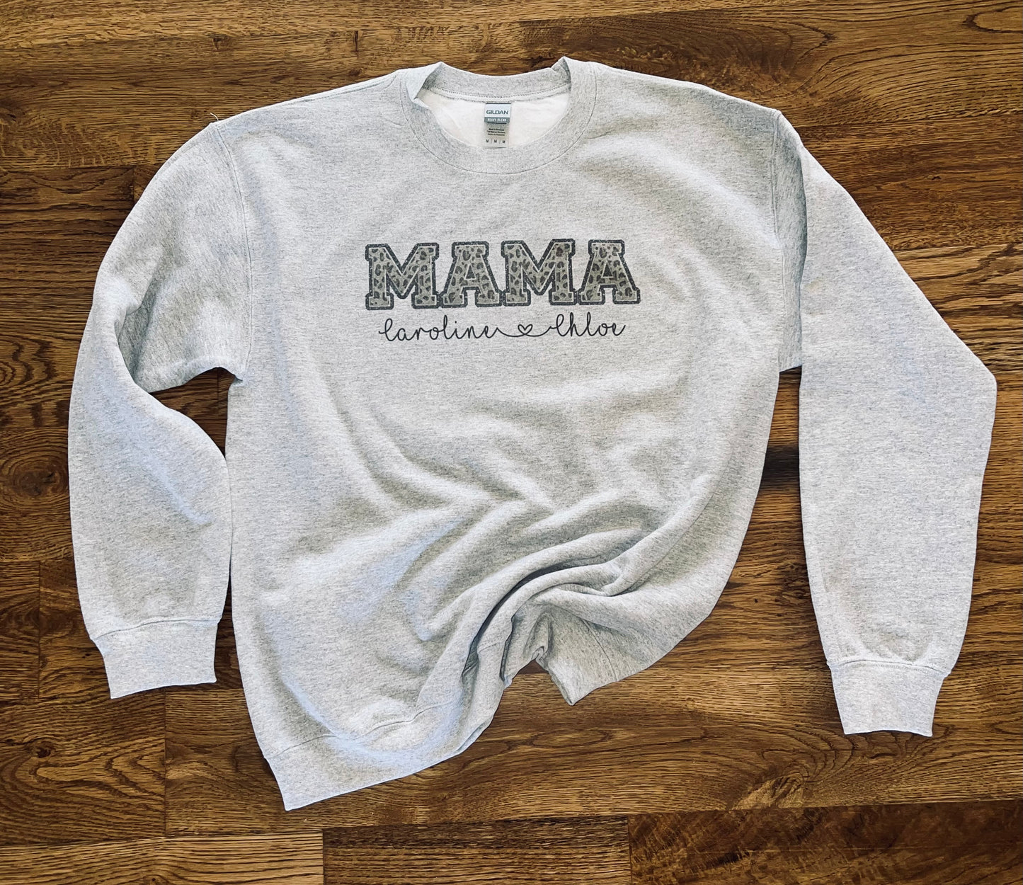 MAMA leopard print crewneck with custom names