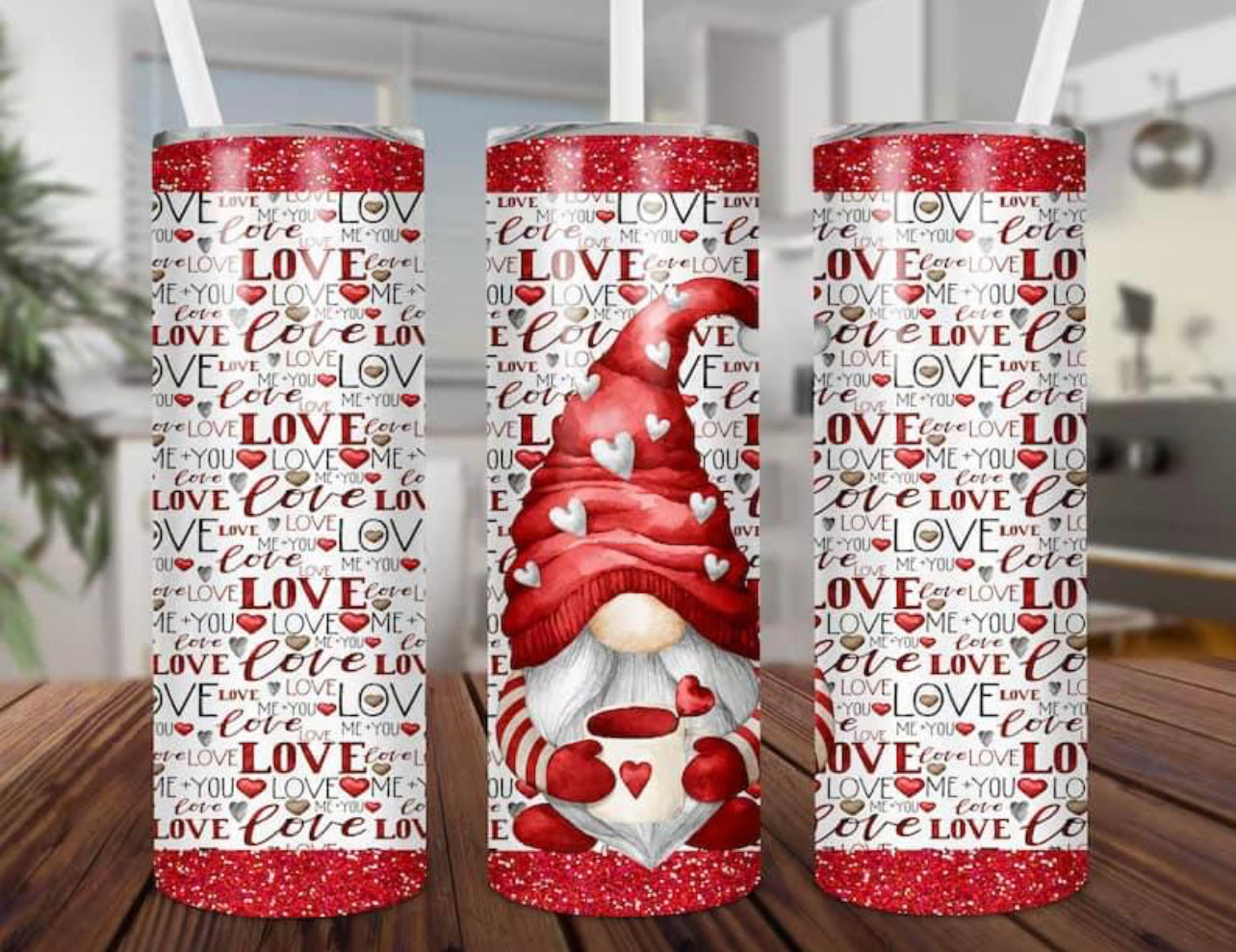 Gnome Valentine’s Day tumbler