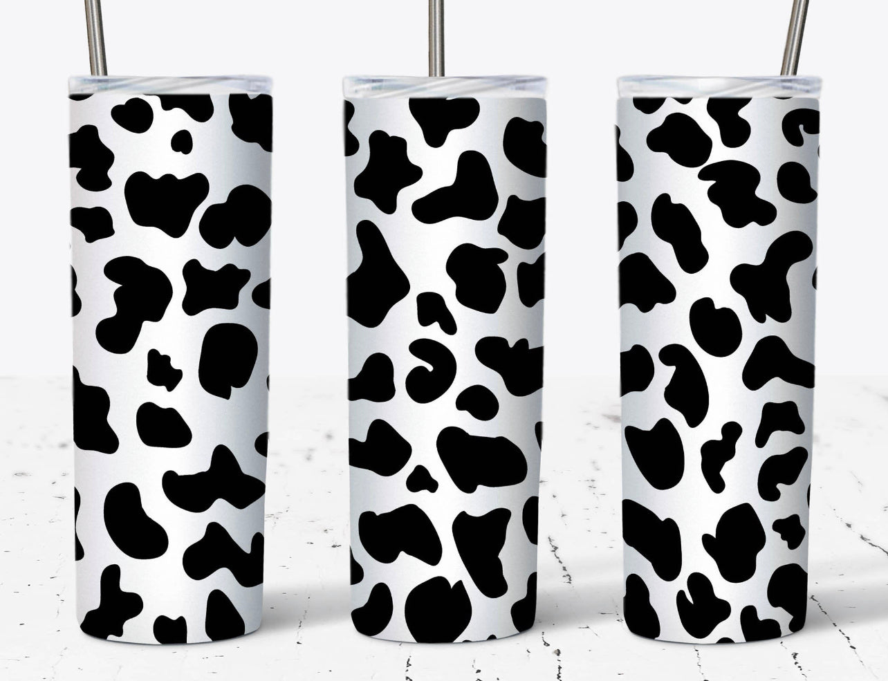 Black/White Cow Print Stainless Steel Tumbler