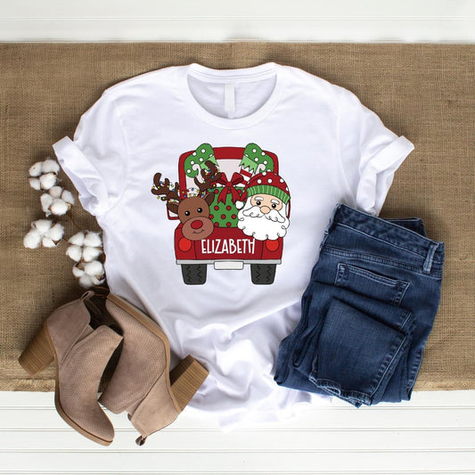 Santa reindeer truck tee