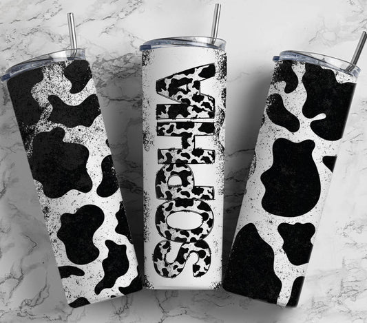 Cow print custom name tumbler