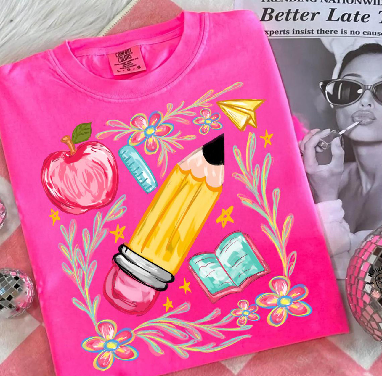 Floral teacher pencil tee