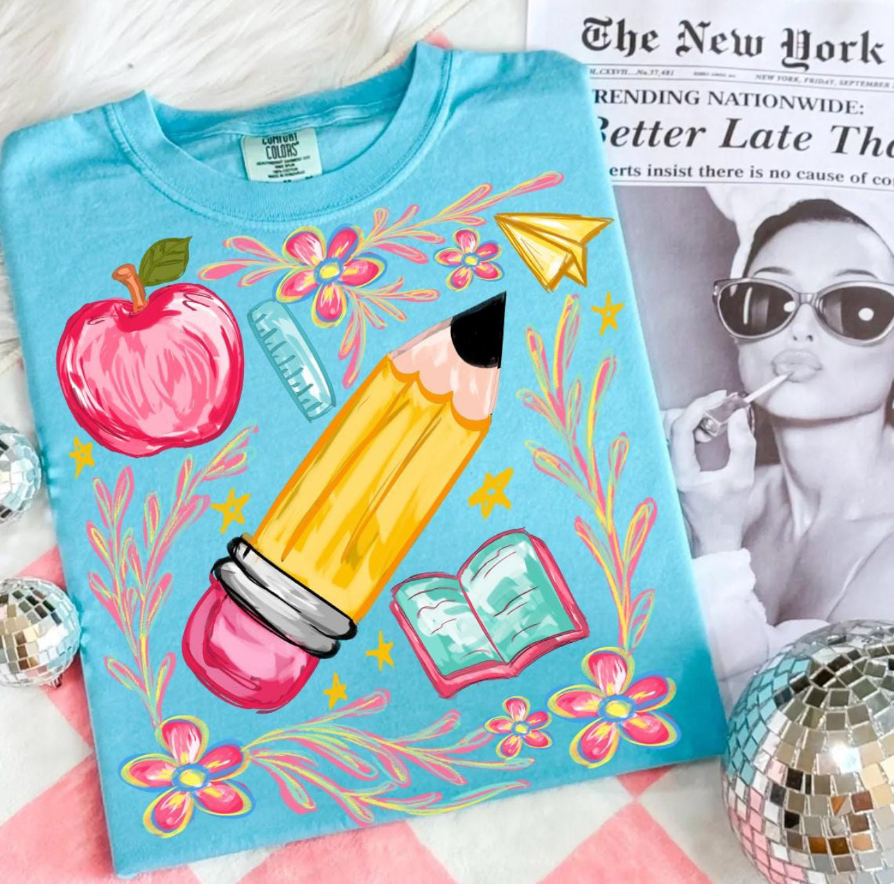 Floral teacher pencil tee