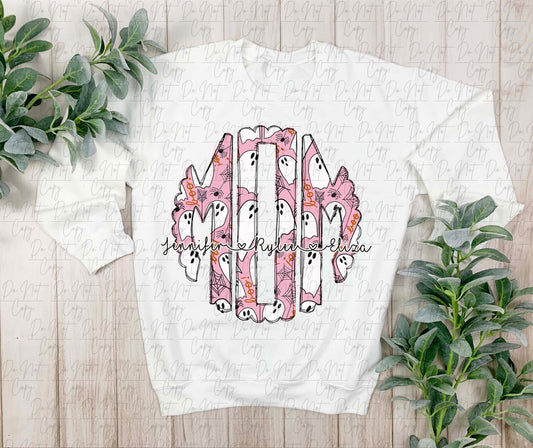 Pink ghost monogram mom sweatshirt