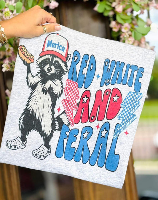 Red white and feral tee