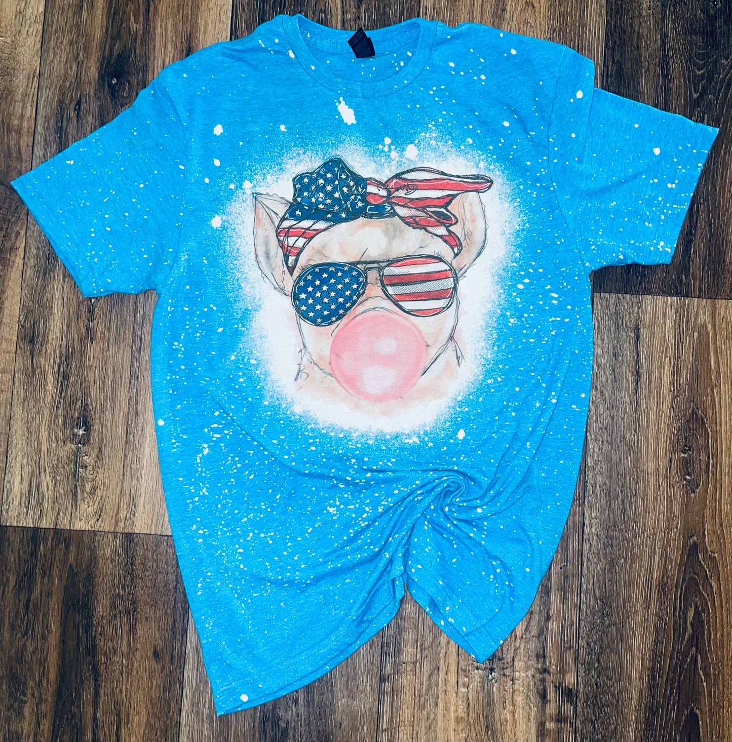 Pig American flag bubble gum tee