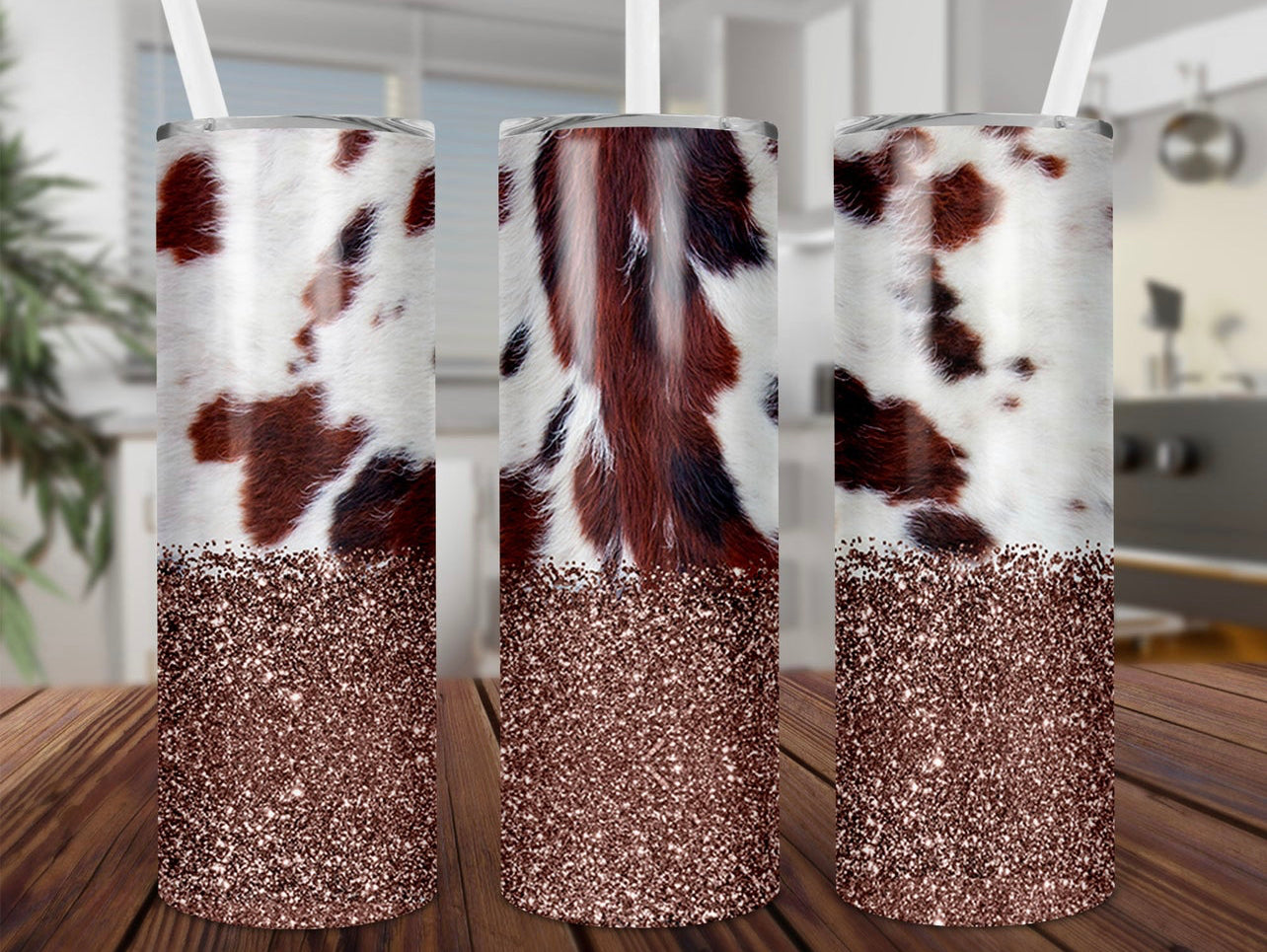 Glitter and cow hide tumbler