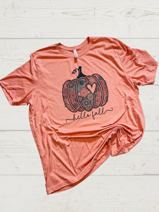 Hello fall colored pumpkin tee