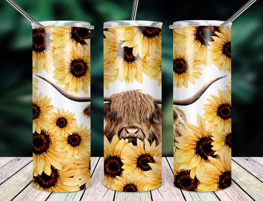 Sunflower highland cow tumbler