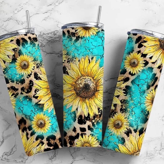 Turquoise sunflower leopard tumbler