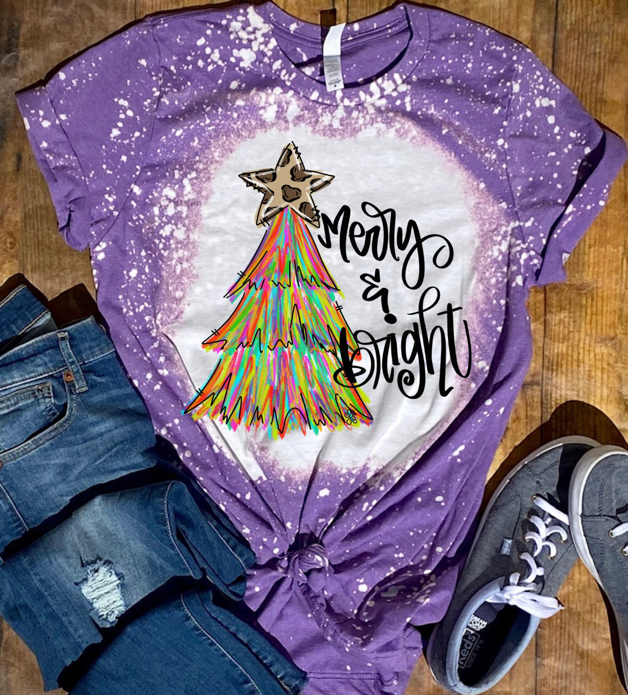 Merry and bright bleached tee