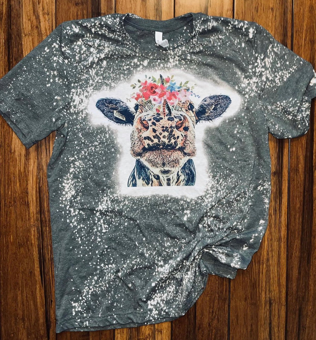 Floral cow bleached shirt