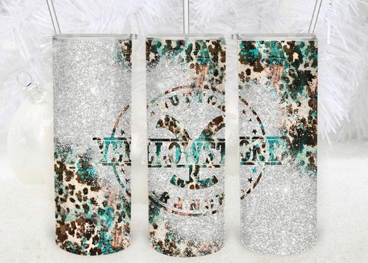 Yellowstone leopard teal tumbler