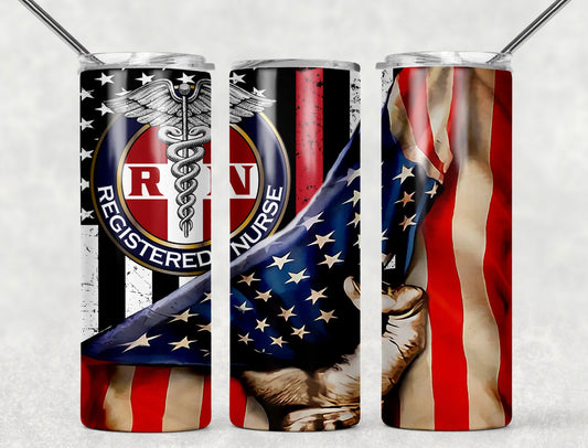 Registered nurse American flag tumbler