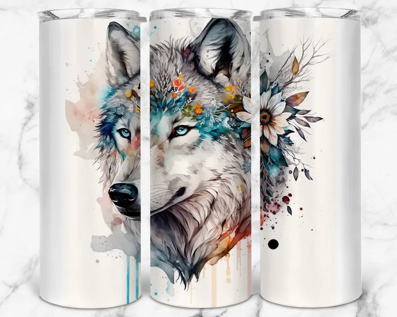 Flowers and wolf tumbler