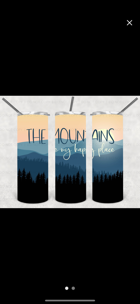 The mountain are my happy place tumbler