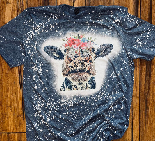 Floral cow bleached shirt