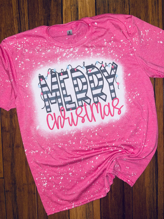 Pink Merry Christmas bleached tee