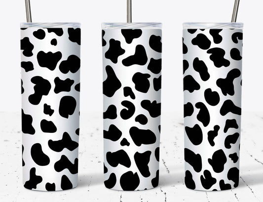 Black and white cow print tumbler